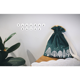 精选刺绣手工diy束口袋材料包自绣树自制布艺抽绳旅行收纳袋圣诞