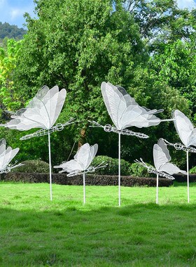 户外不锈钢镂空蝴蝶雕塑园林景观公园小区草坪发光动物装饰品摆件