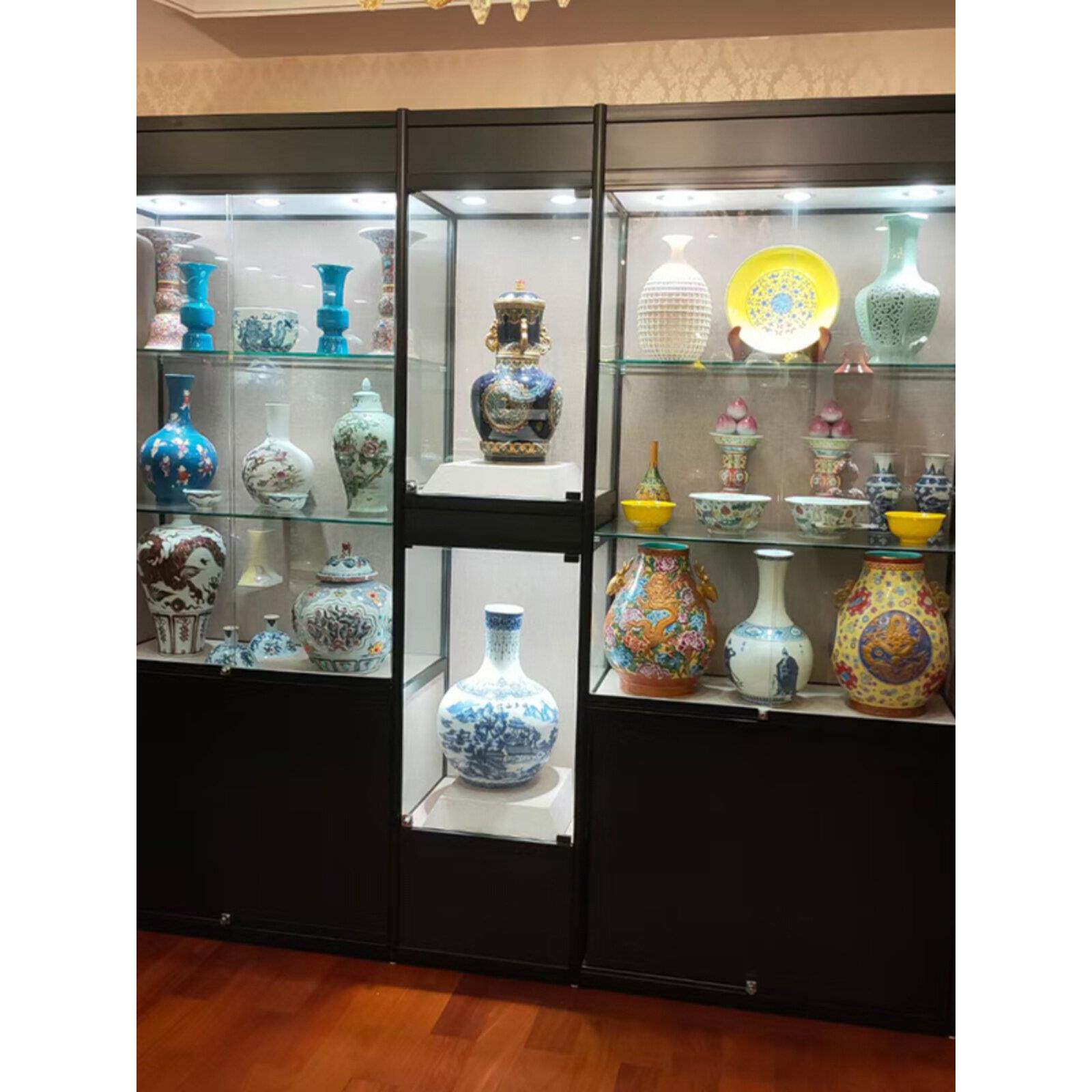古玩展厅收藏玻璃展示架古董瓷器文物展示柜翡翠工艺品陈列柜墙柜