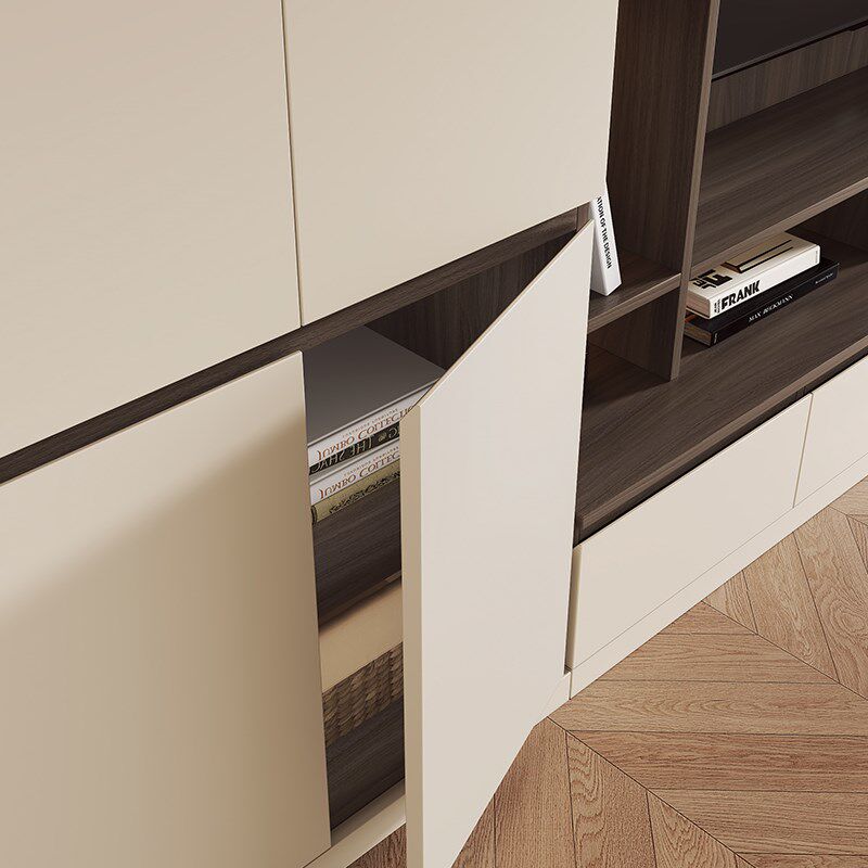 精选中古风整面到顶电视柜储物柜一体背景墙柜客厅家用组合收纳柜