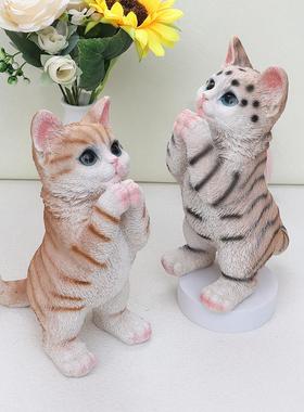 可爱祈愿橘猫狸花猫咪摆件家居客厅电视柜花园装饰品仿真动物造景