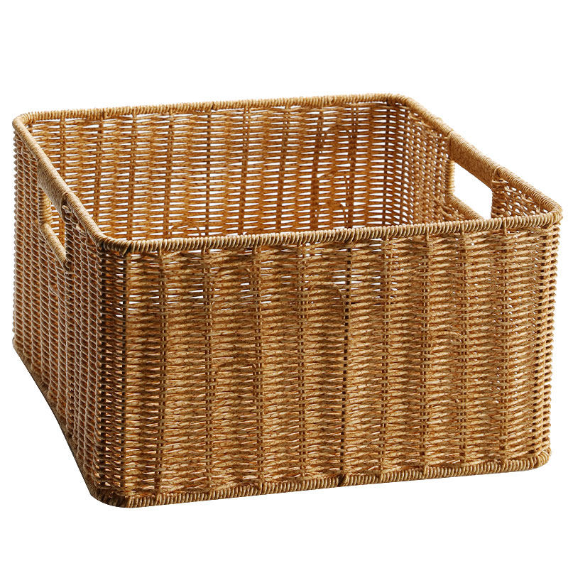 精选客厅橱柜置物篮 电视柜格子收纳筐塑料藤编 茶几杂物整理篮正