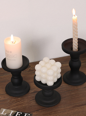 速发欧摆复古黑色铁台烛台烛光晚餐氛围感装饰式件玻璃香薰艺座