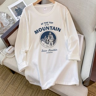 速发纯棉长袖t恤中减款韩版松宽大码白色上衣内搭长龄