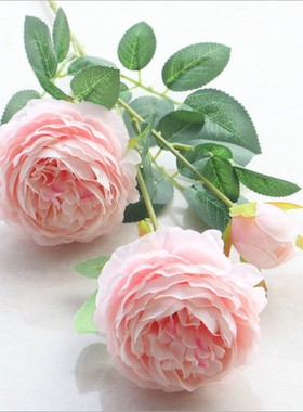 速发玫瑰花绢丹客奢假花摆设洋牡花餐桌花艺室内桌面装饰轻厅摆件