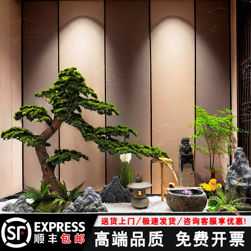 仿真迎客松造景大型仿生假树绿植室内外别墅酒店罗汉松树景观植物