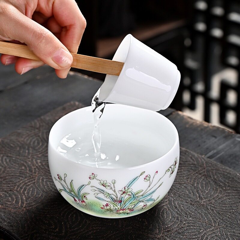 冰种羊脂玉瓷小号茶洗陶瓷十二花神杯洗白瓷笔洗建水茶盂茶艺配件