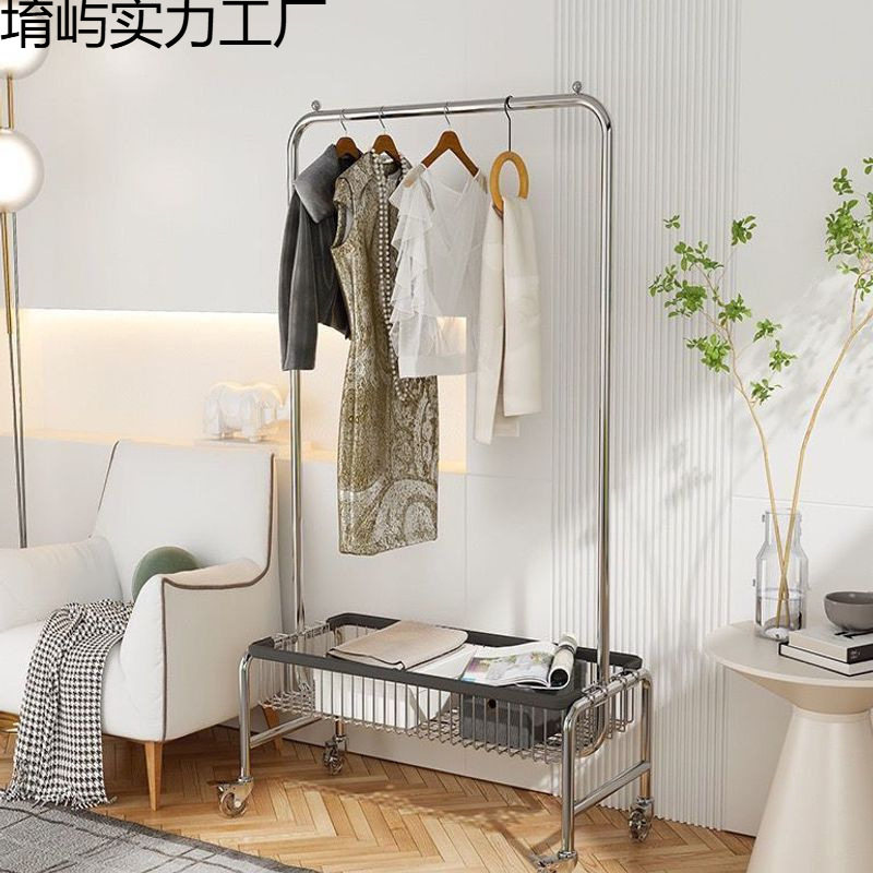 落地挂衣架移动多功能收纳架子服装店展示架网红卧室带篮置物架厂