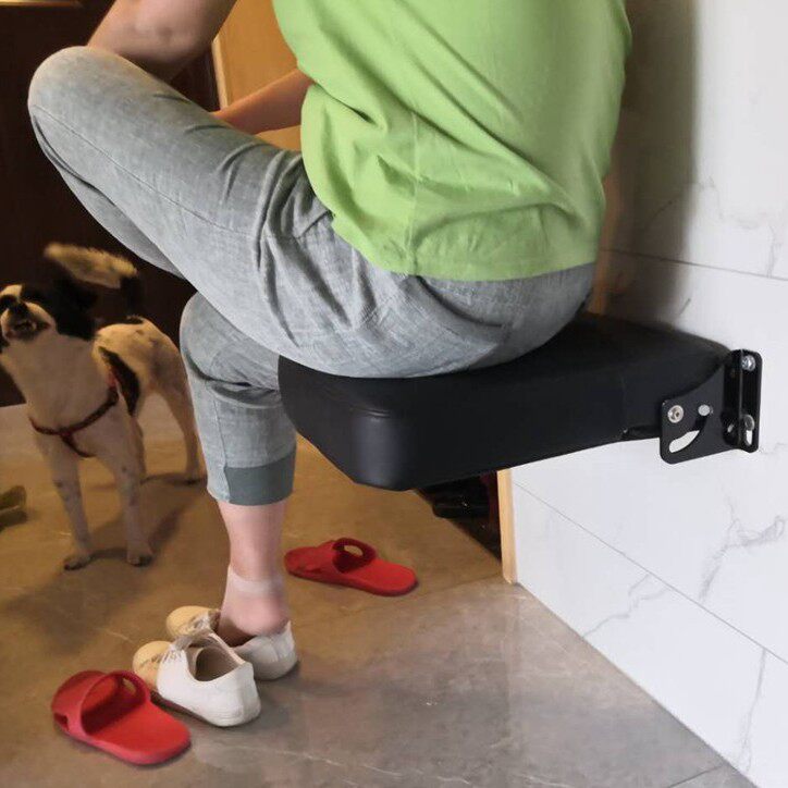 挂墙折叠换鞋凳 自动回位皮革玄关椅 医院装墙翻转壁椅 穿鞋凳椅