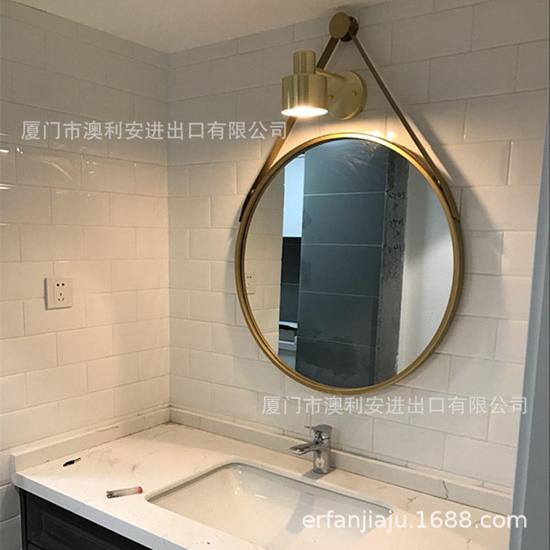 北欧梳妆镜壁挂轻奢卫生间圆形挂镜挂墙浴室镜洗手间化妆大圆镜子