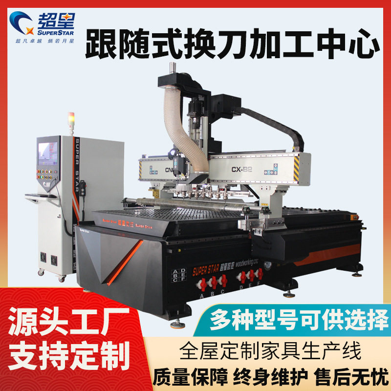 超星跟随式换刀加工中心木工板式家具打孔拉槽切割数控设备生产线