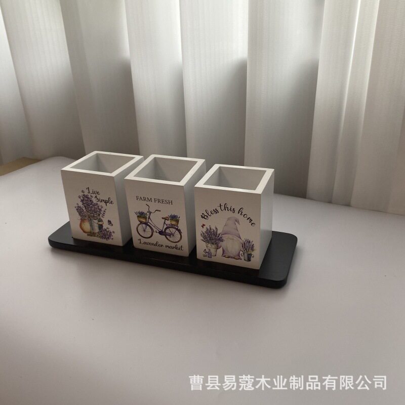 现货跨境木制刀叉收纳盒厨房台面刀叉分类储物盒柜台烹饪工具支架