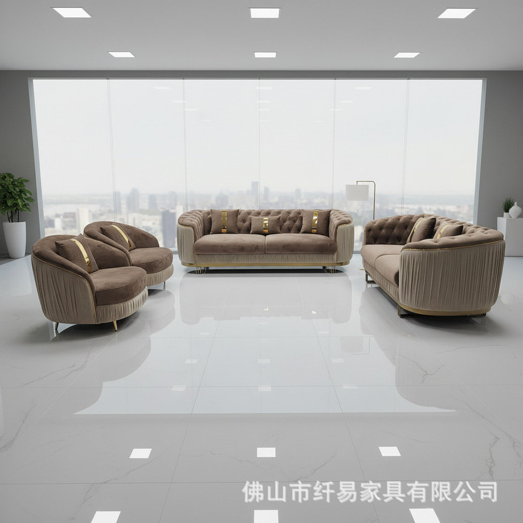 美式轻奢沙发布艺拉扣设计师网红客厅组合天鹅绒欧式沙发2026新款