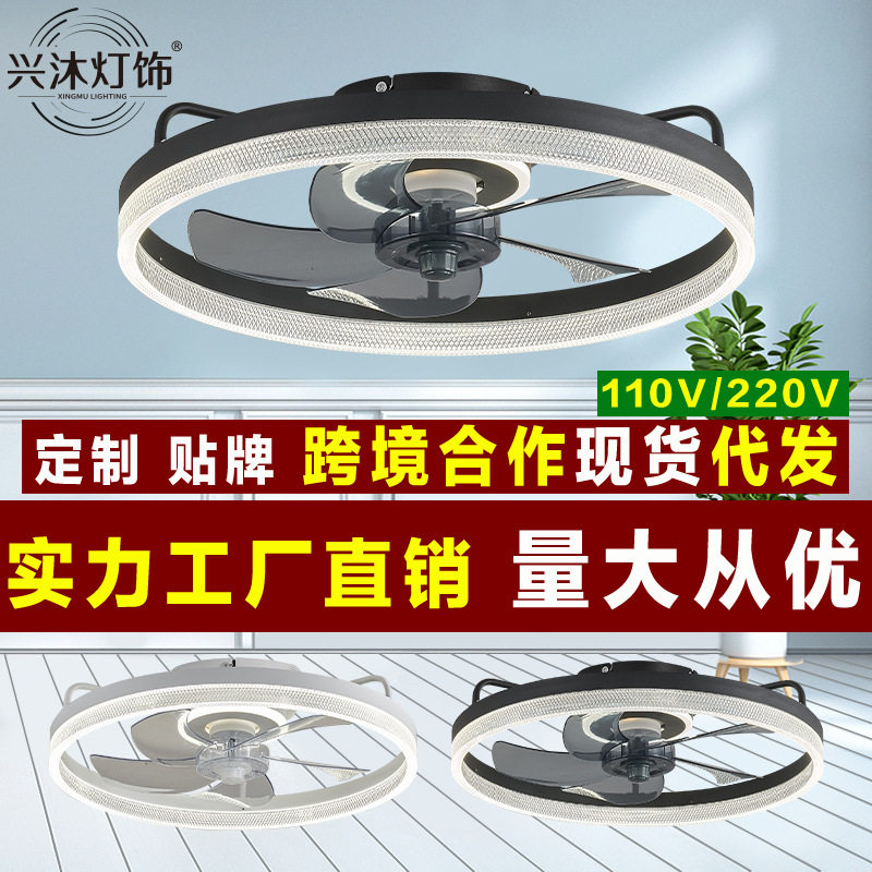 新款风扇灯静音简约现代吸顶灯卧室灯带电风扇吊灯餐厅灯厂家直销图片