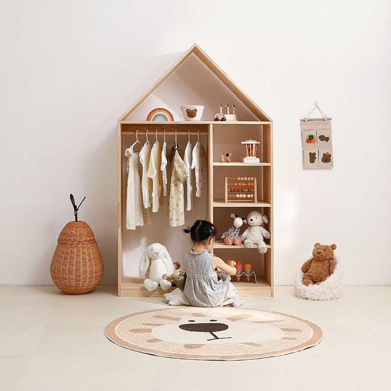 儿童衣柜卧室家用女孩实木宝宝衣柜置物柜收纳架二合一简易储物柜