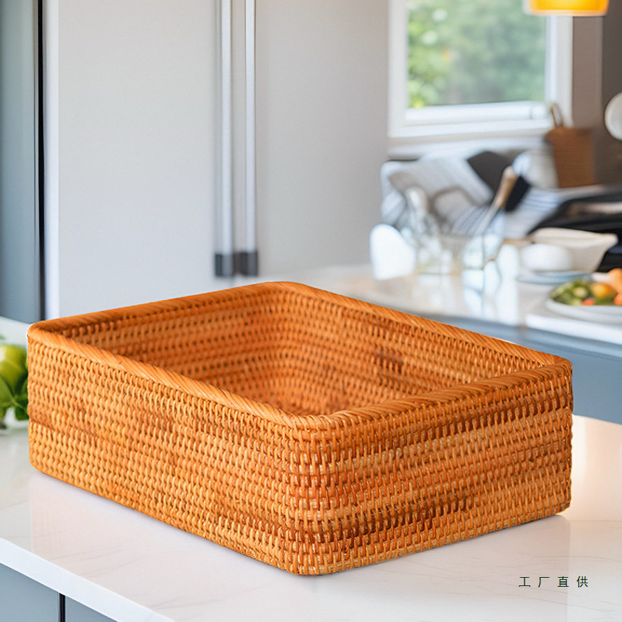 越南藤编收纳筐手工编织篮桌面零食化妆品收纳盒天然植物秋藤编织