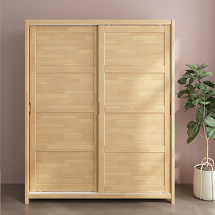 北欧实木衣柜1.6m移门衣柜两门推拉门滑门现代简约1.8m小户型原木