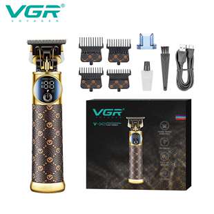 VGR942新款 液晶数显雕刻油头推剪 电动理发器皮革金属机身男士