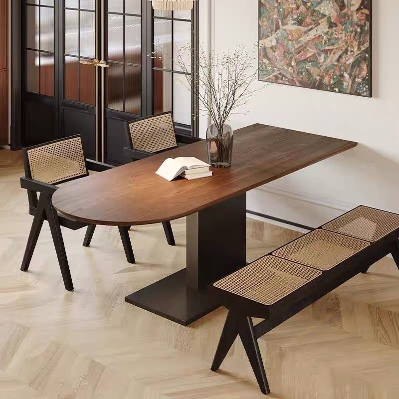 A8L法式复古实木餐桌半圆靠墙家用小户型饭桌创意中古风岛台餐桌