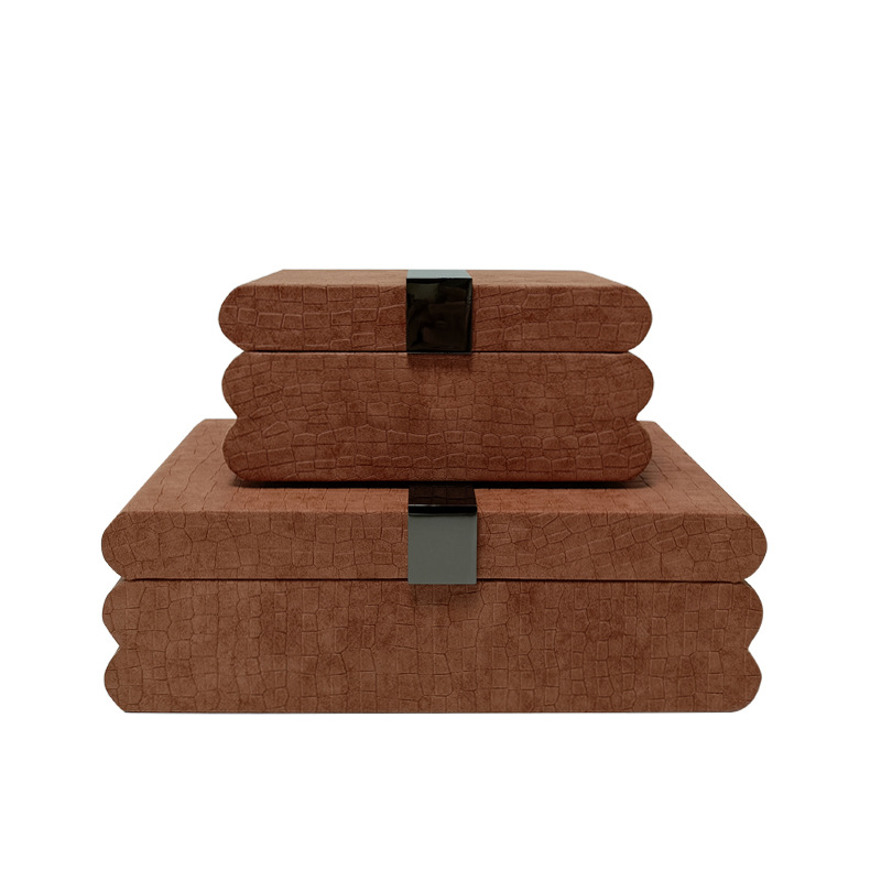 高档木质皮革首饰盒珠宝展示盒卧室玄关收纳盒样板间软装设计装饰