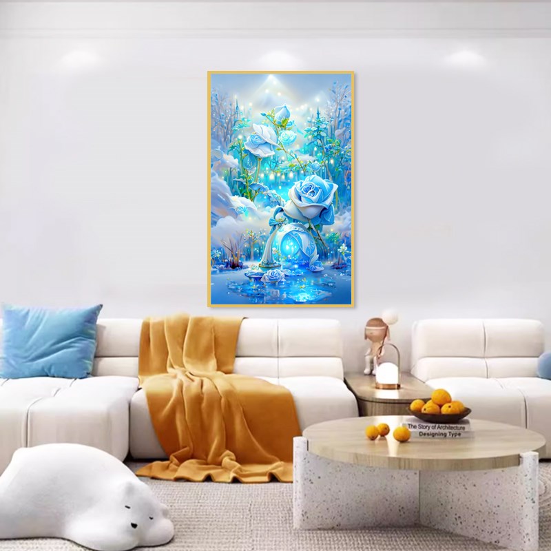 蓝色玫瑰花钻石贴画2025新款客厅梦幻风景十字绣满钻治愈系点钻画