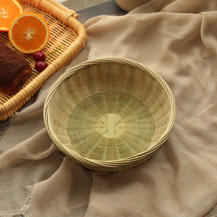 家用手工竹编馍筐家用竹筐竹篮厨房编织藤编收纳小圆水果蔬菜框子