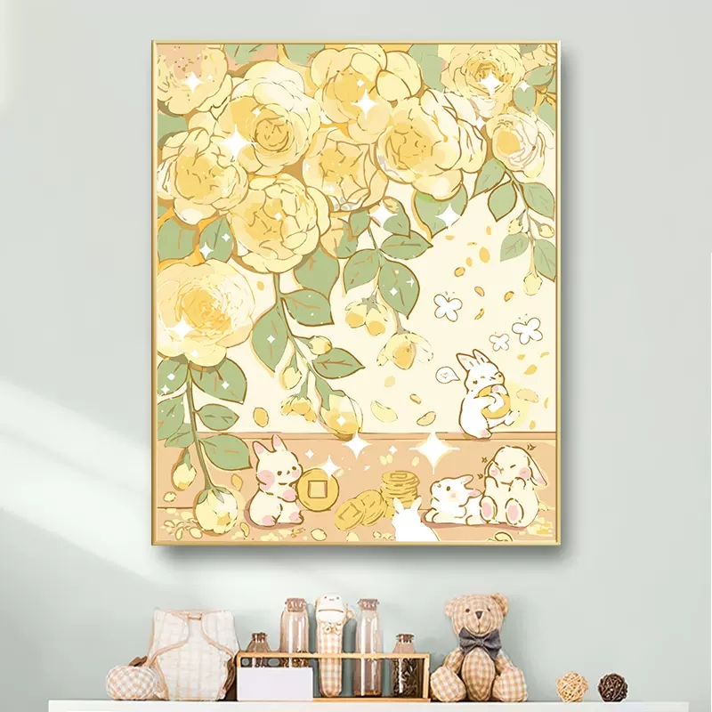 月貌花容数字油画diy填充手绘丙烯画手工涂鸦填色W油彩画治愈系