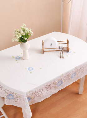 白色台布伸缩折叠桌椭圆形桌v布防水防烫餐桌垫蕾丝长椭圆形餐桌