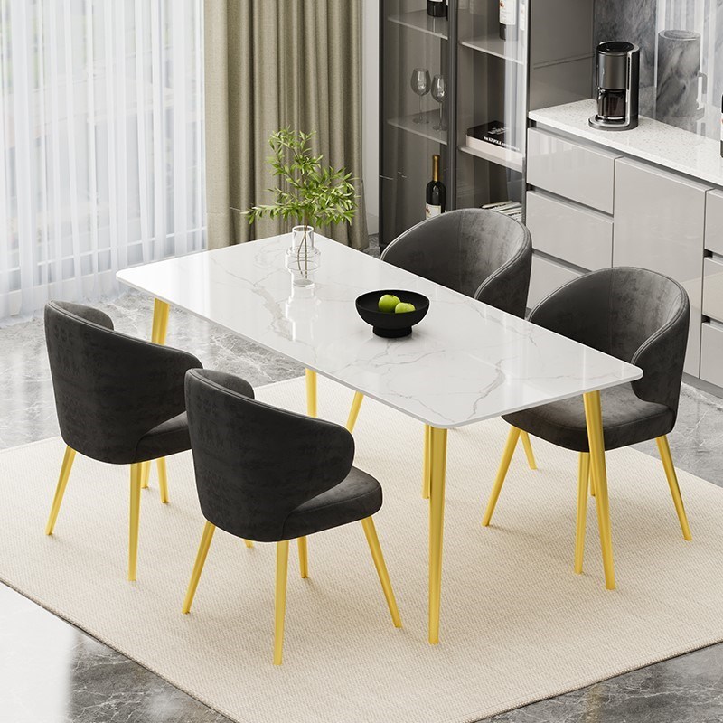 奶油风岩板餐桌椅组合现代简约小户型家用长方形饭桌网红餐厅桌子