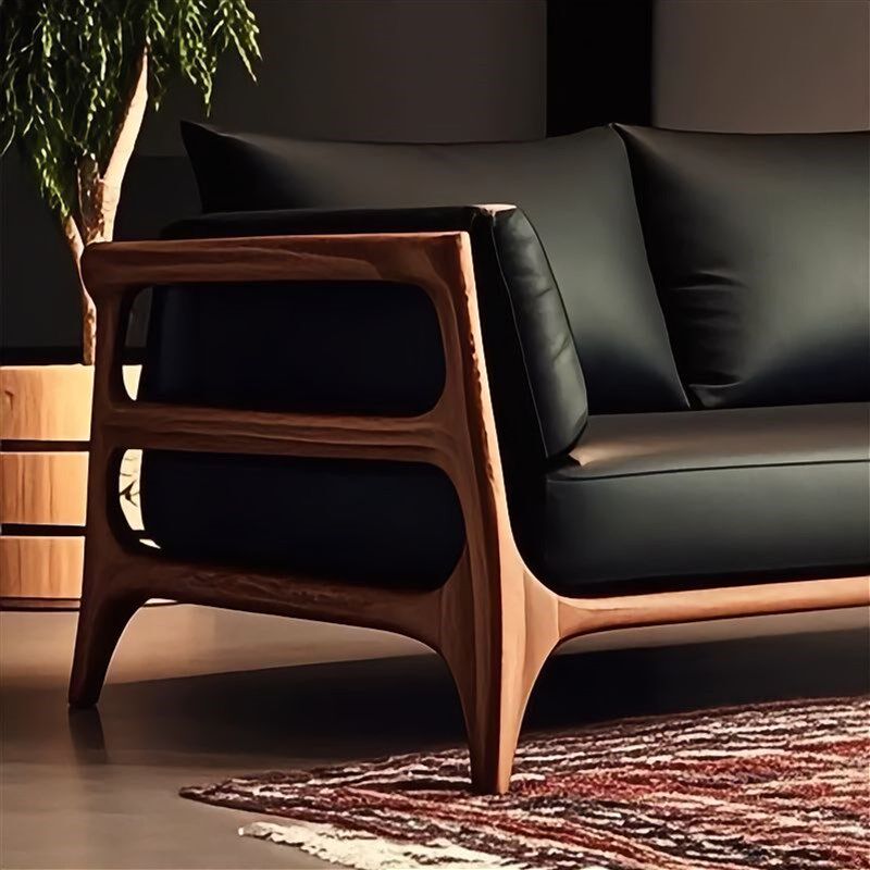 新中式实木沙发客厅2025新款高端直排真皮北美黑胡桃木三人四人位