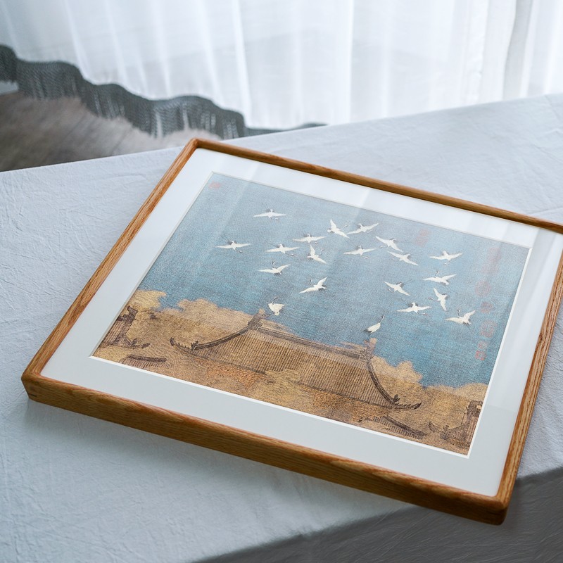 瑞鹤图宋徽宗挂画十大名画实木框沙发背景墙客厅S民宿新中式装饰