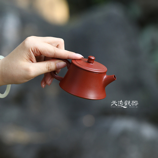 宜兴纯全手工紫砂壶朱泥大红袍球孔小容量柱础壶石瓢壶功夫泡茶壶