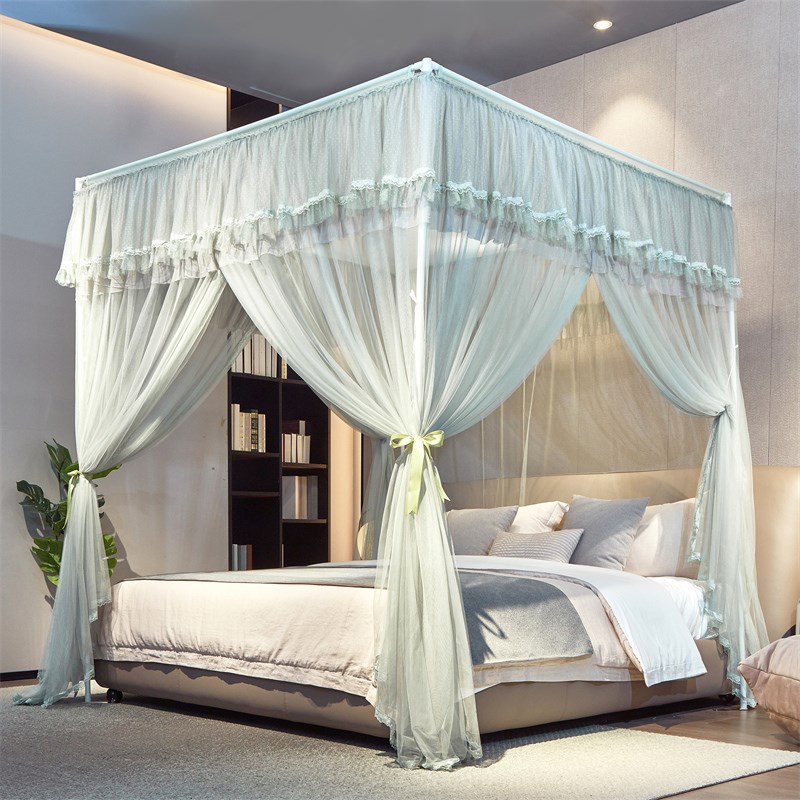2025新款高级蕾丝花边公主风宫廷蚊帐落地三开门加密加厚家用卧室