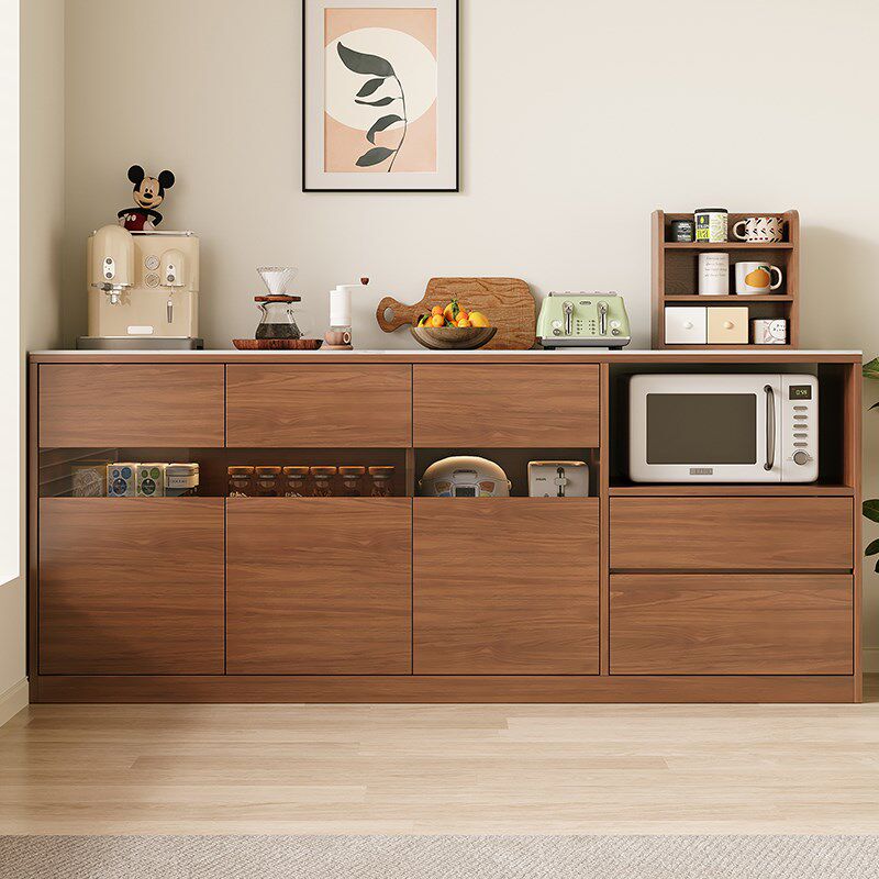 岩板实木餐边柜家用厨房落地茶水柜一体靠墙储物柜咖啡机置物柜