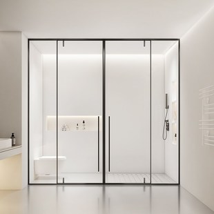 极窄T型淋浴房大户型卫生间干湿分离推拉门极窄一门两用浴屏定制