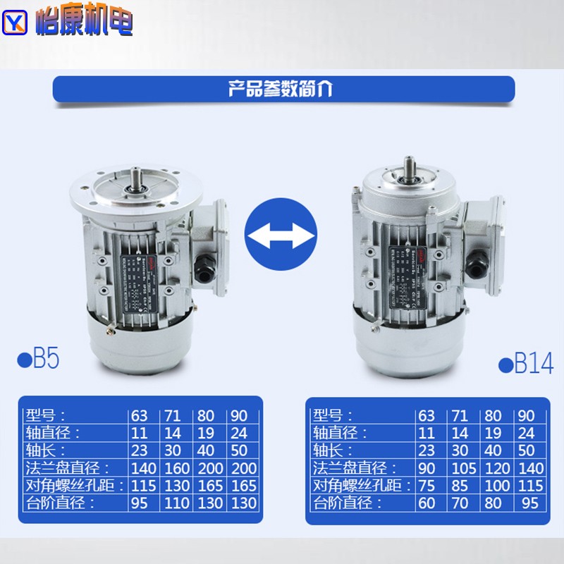 铝壳三相电动机380V卧式立x式小法兰大法兰B14立卧小法兰B35