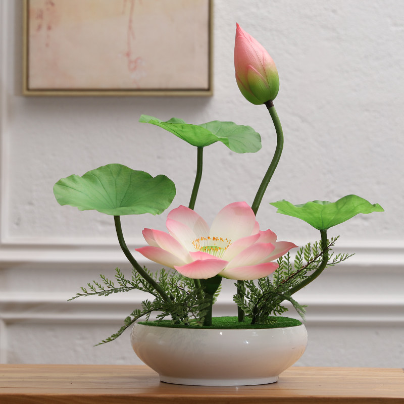 手感仿真荷花莲花花艺套装摆件新中式客厅桌面盆景假花装饰摆设,家居饰品,仿真花/假花,淘宝优惠券,粉丝福利购,淘宝优惠卷