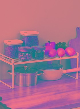 厨房分层置物架白色橱柜分层架可叠加台L面调味料收纳架柜内锅架