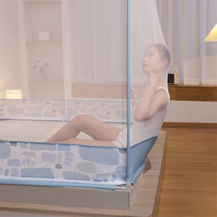 家用蚊帐床笠式回底防l摔儿童T型中间开门150x190加厚卧室1.5x1.9