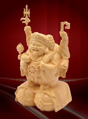 李居明2025蛇年笑面大财神三面大黑天财神大黑神三面大黑天摆件