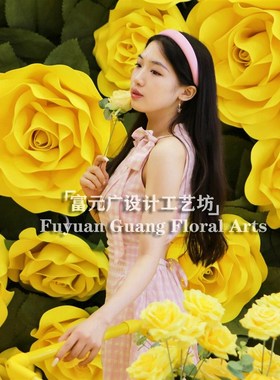 大型evac仿真花黄色玫瑰花手工巨型玫瑰花立体婚庆橱窗背景墙布置