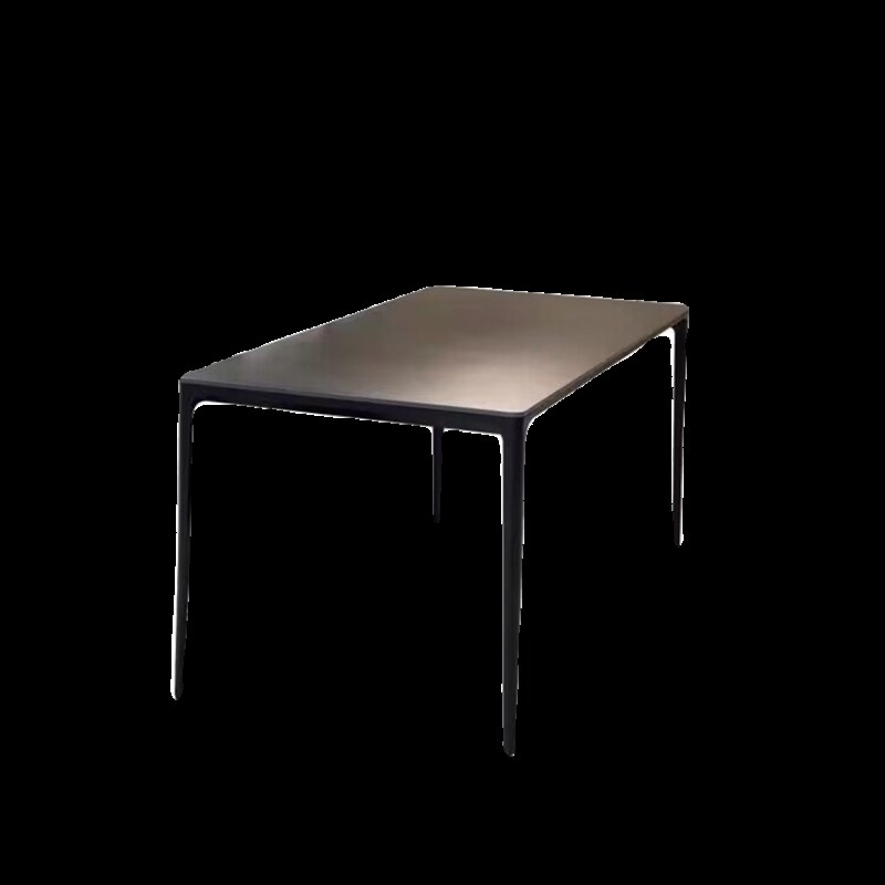 依诺纯黑岩板餐桌现代简约长方形小户型家用O饭桌意式极简餐桌椅