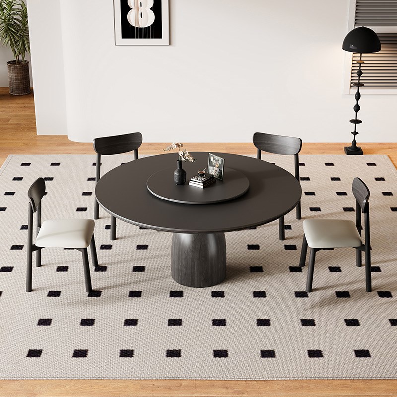 新款法式中古风实木餐桌椅组合家用小户型带转盘高端白蜡木圆餐桌