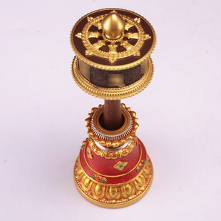 格桑花彩绘迷你手摇转金轮底座彩绘树脂转经简座子锡杖家用莲花