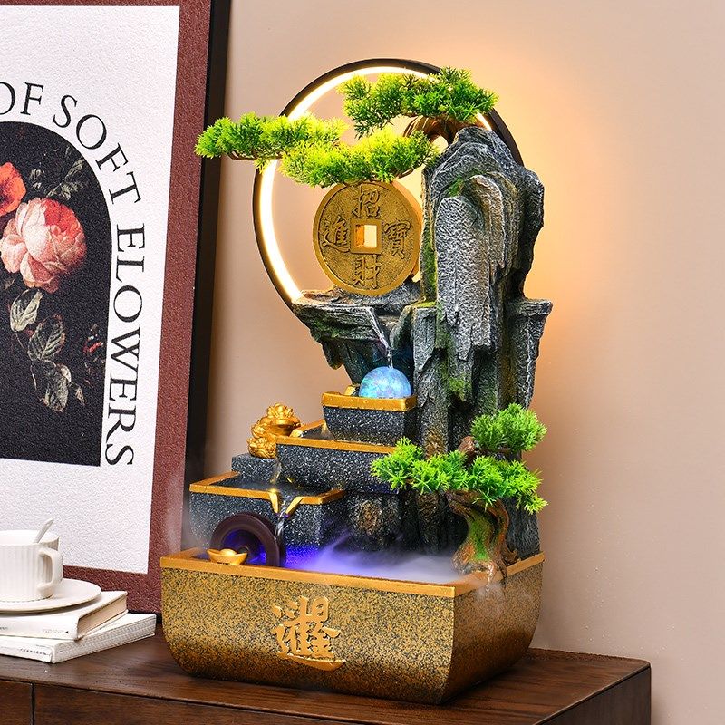 假山流水生财摆件循环水景办公室客厅玄关风水轮桌面开业乔迁送礼,家居饰品,装饰摆件,淘宝优惠券,粉丝福利购,淘宝优惠卷