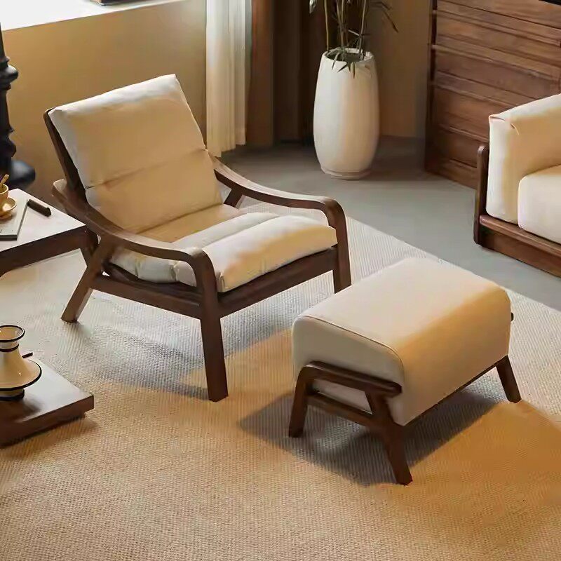 北美黑胡桃木休闲椅设计师北欧沙发椅客厅单人椅阳台实木扶手椅子