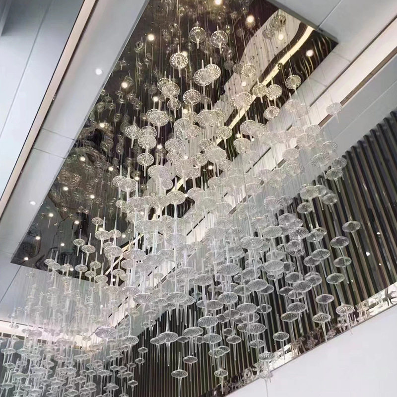 酒店空中吊灯装饰灯天花板玻璃艺术会所工程售楼大堂大型灯具轻奢