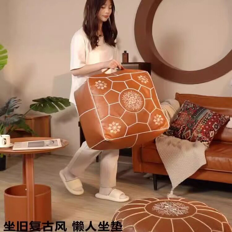 美式复古高档坐垫蒲团客厅沙发凳油蜡皮坐墩懒人坐墩加高地上坐垫
