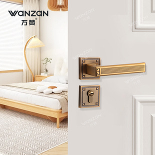 新中式古铜色锌合金门锁房间静音磁吸分体锁入户大门执手锁具套装