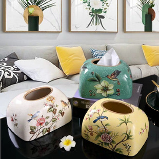 创意新中式家居纸巾盒客厅茶几餐厅装饰纸抽盒陶瓷抽纸盒轻奢摆件